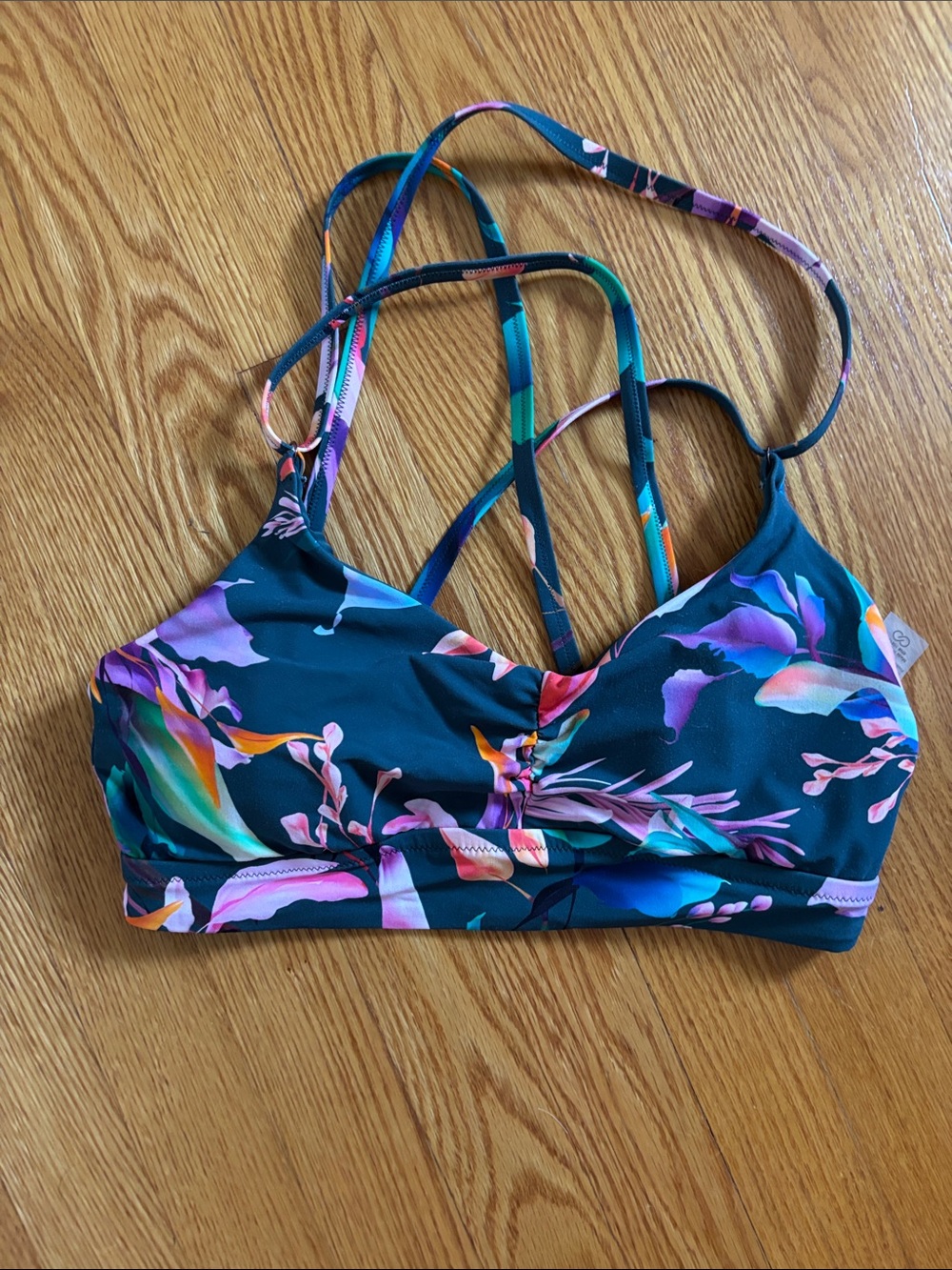 Calia Tropical Floral Strappy swim top Teal & Purple